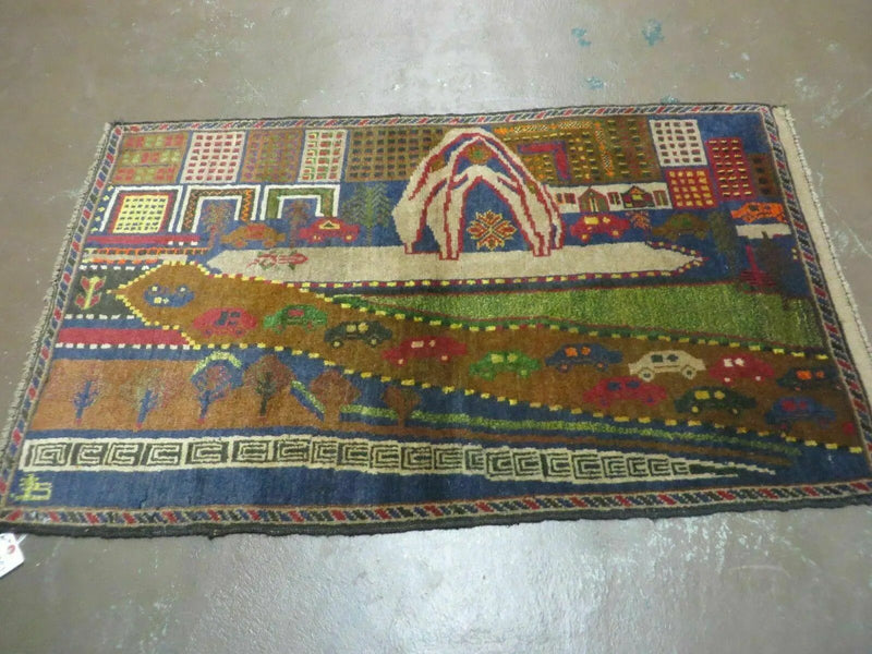 3' X 5' New Vintage Handmade Afghan Balouch Tribal Wool Pictorial Rug # 303 by Jewel Rugs