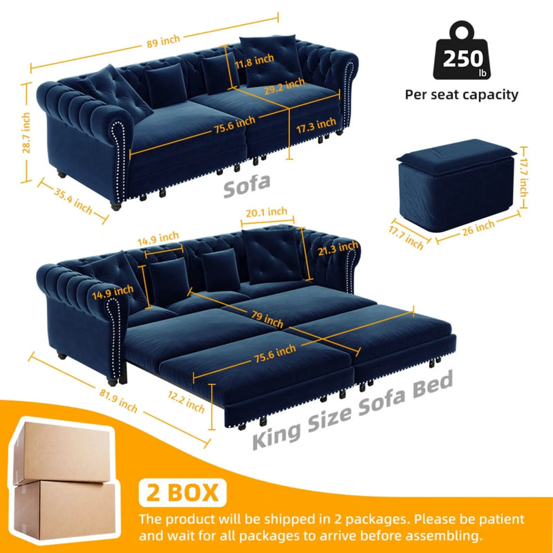 3 In 1 Convertible Sleeper Sofa Bed With Movable Ottoman by HouseOfZazla