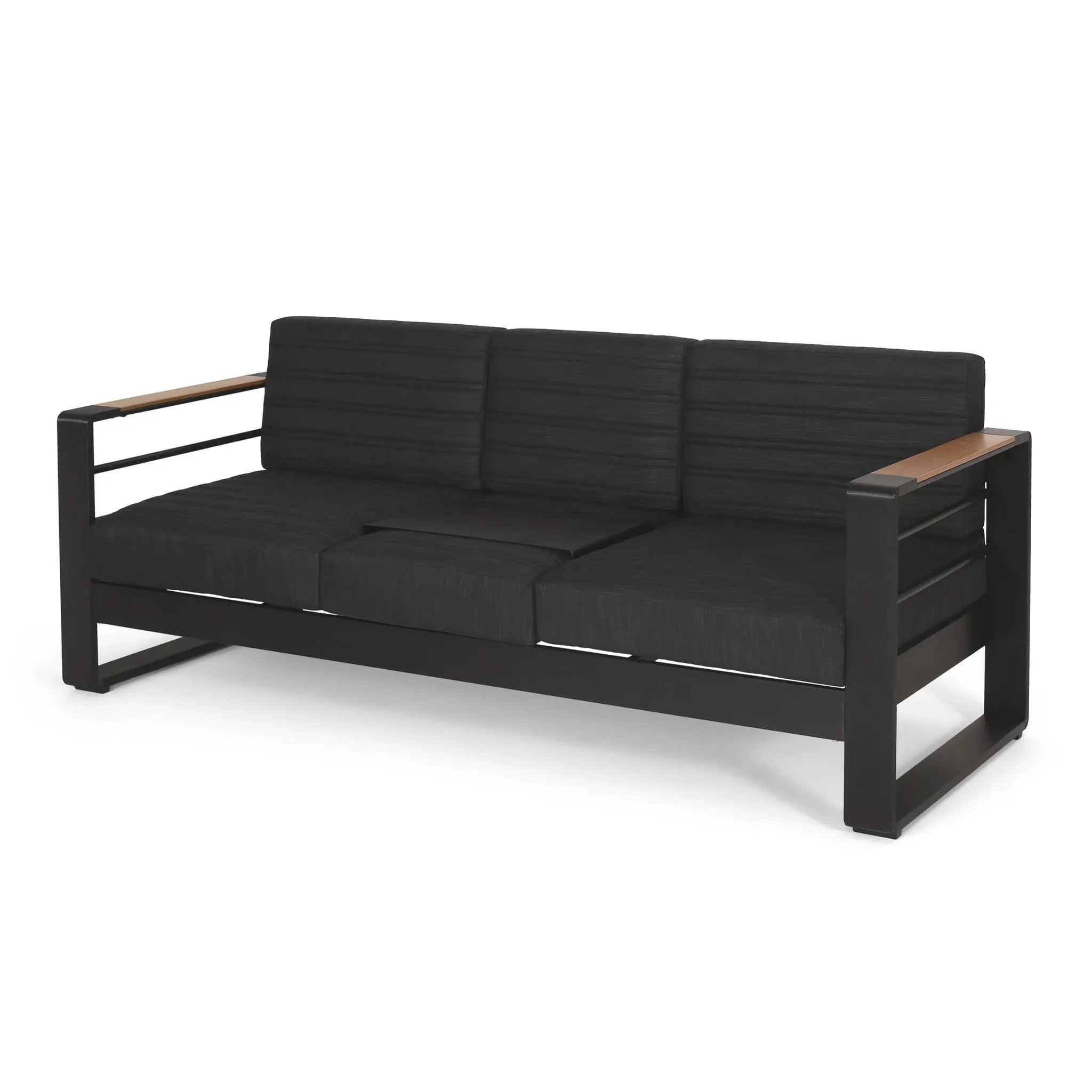 Giovanna 3-Seater Sofa with Aluminum Frame and Water-Repellent Cushions - Black by HouseOfZazla
