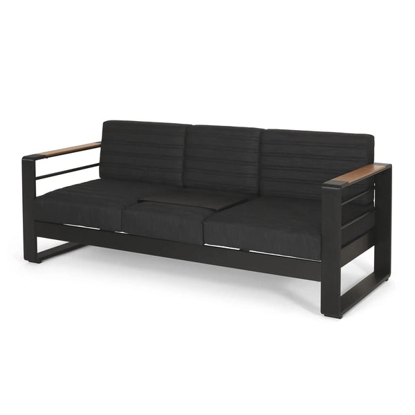 Giovanna 3-Seater Sofa with Aluminum Frame and Water-Repellent Cushions - Black