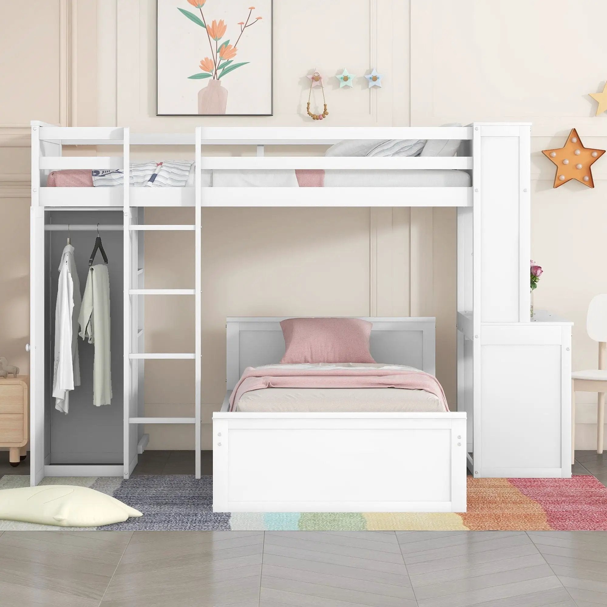 Loft Bed With A Stand Alone Bed, Shelves, Desk, And Wardrobe by Unique Piece Furniture