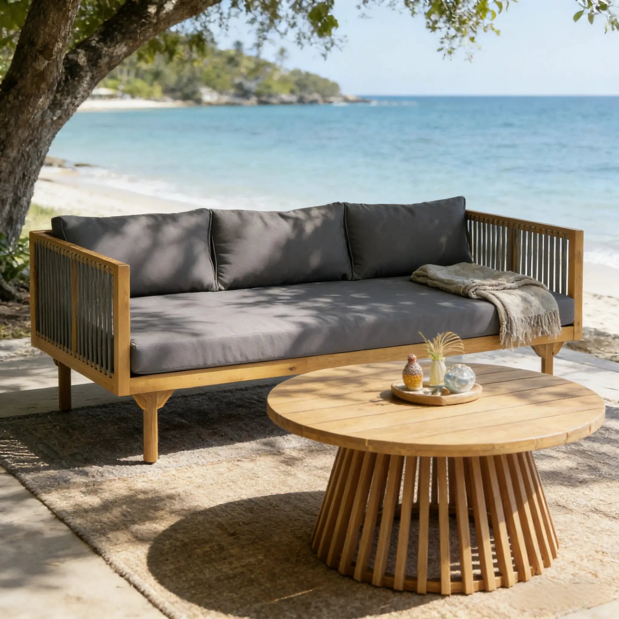 2-Piece Outdoor Patio Set: Sofa with Dark Grey Cushions by HouseOfZazla