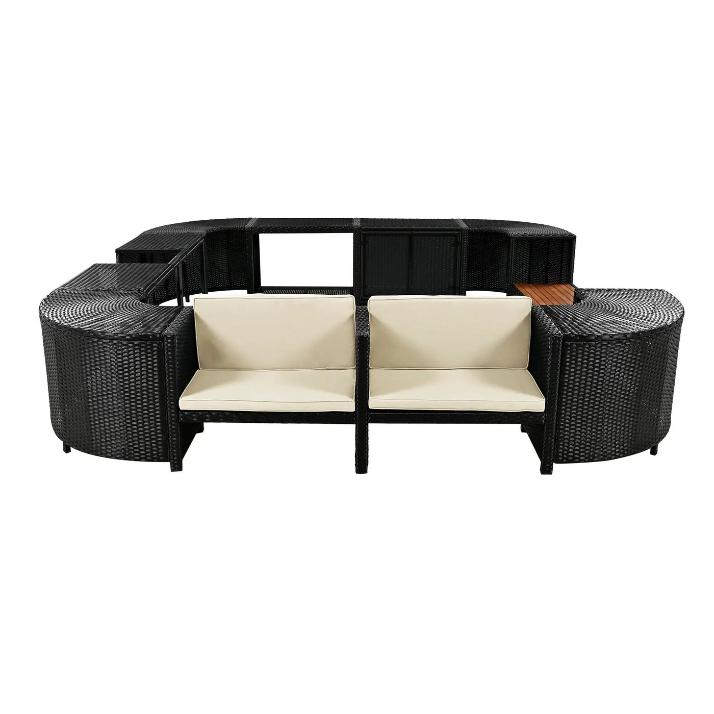 Spa Surround Spa Frame Quadrilateral Outdoor Rattan Sectional Sofa Set With Mini Sofa, Wooden Seats And Storage Spaces by HouseOfZazla