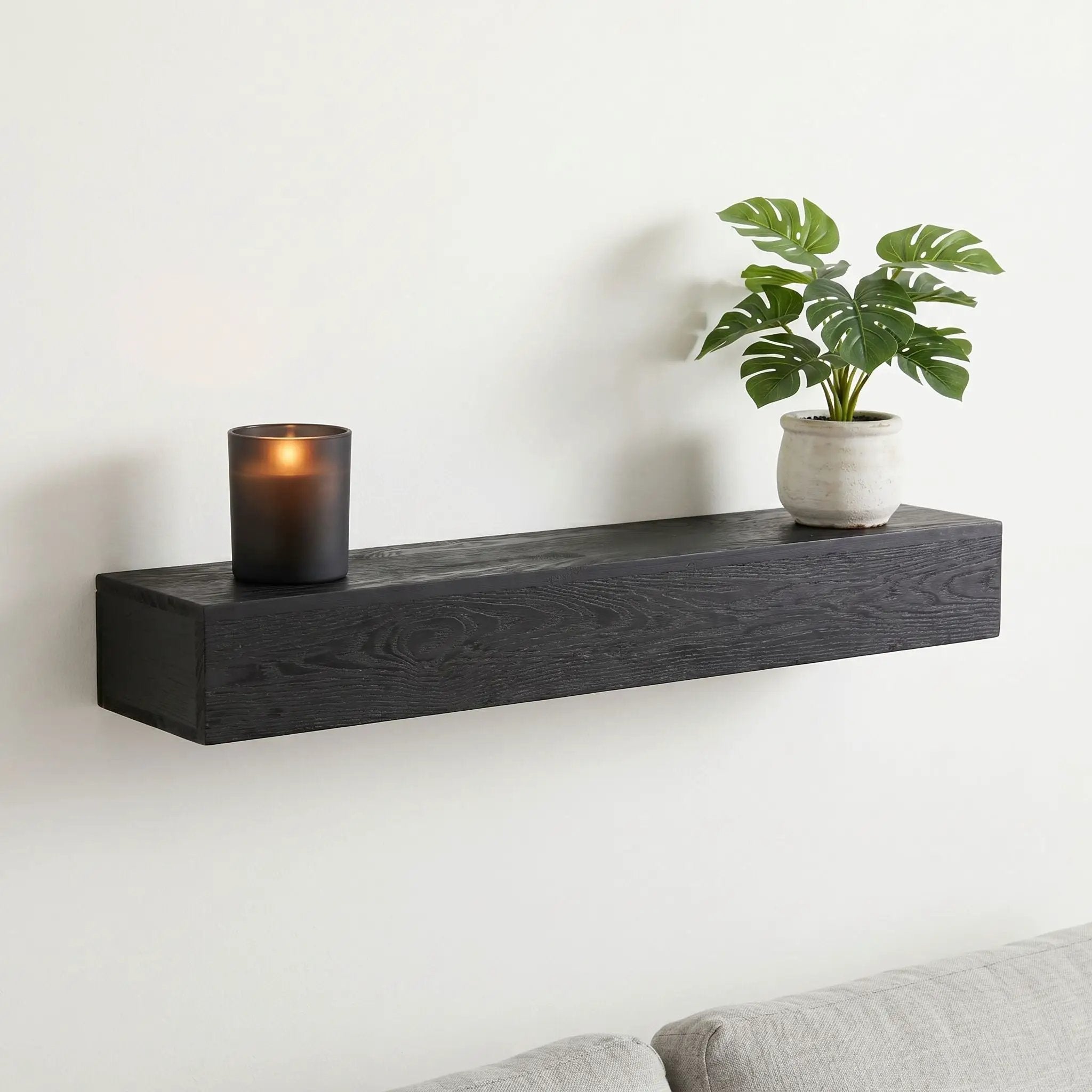48'' Embossed Fireplace Mante, Wall Mounted Floating Shelf - Black by Unique Piece Furniture