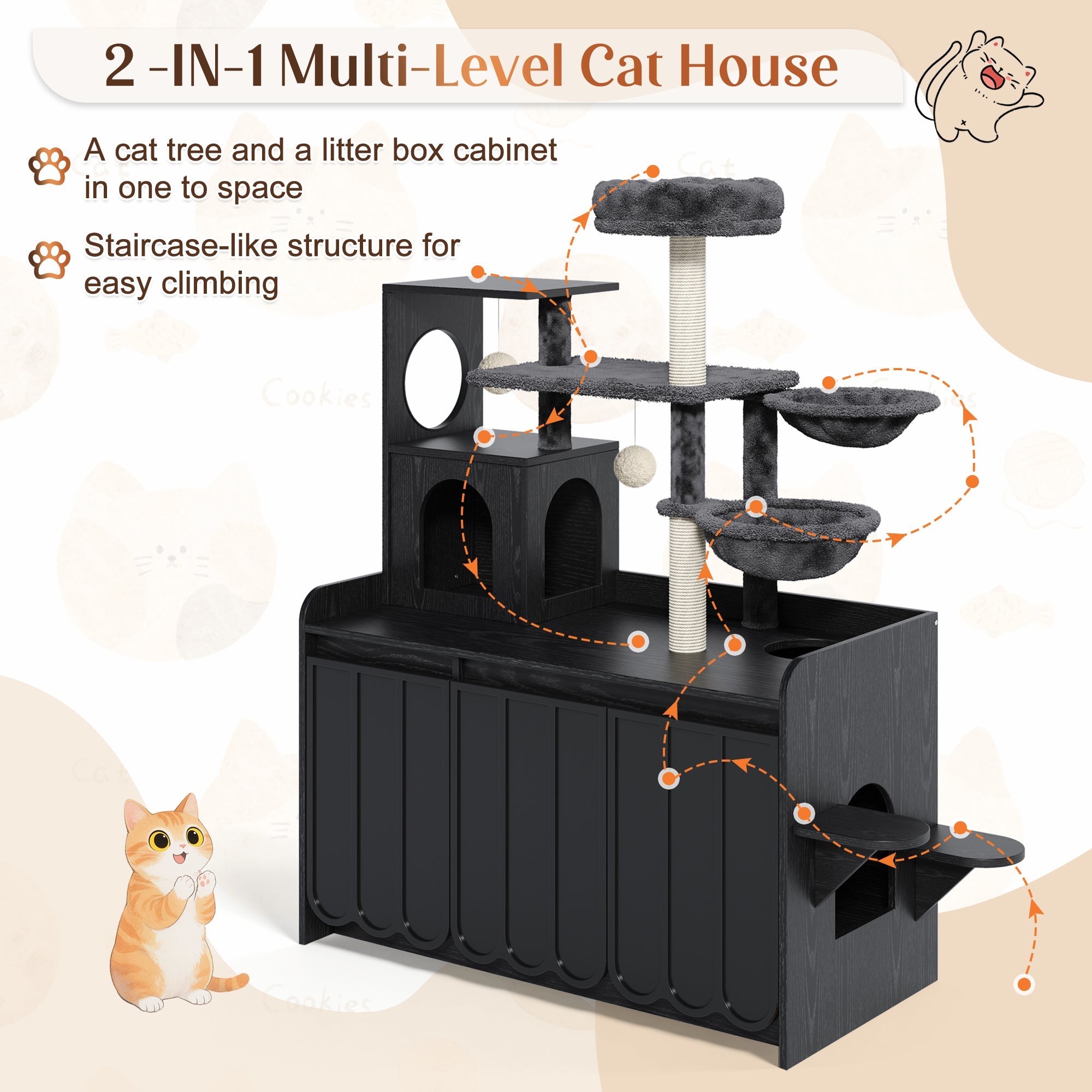 50.6" Cat Tree with Litter Box Enclosure and Sisal Scratching Post by HouseOfZazla