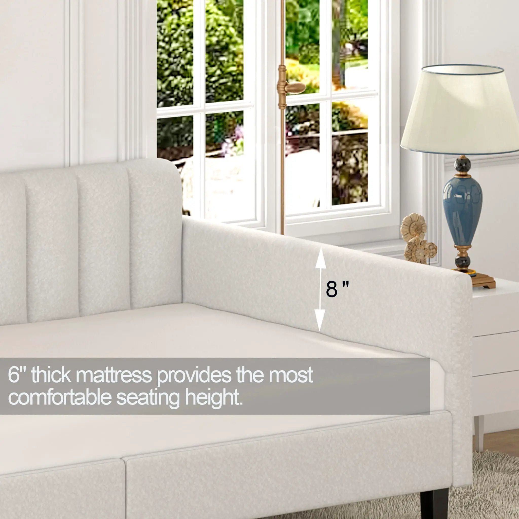 Elena - Boucle Upholstered Daybed, Ribbed Tufted Backrest by HouseOfZazla