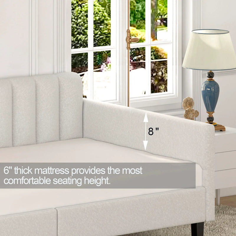 Elena - Boucle Upholstered Daybed, Ribbed Tufted Backrest by HouseOfZazla