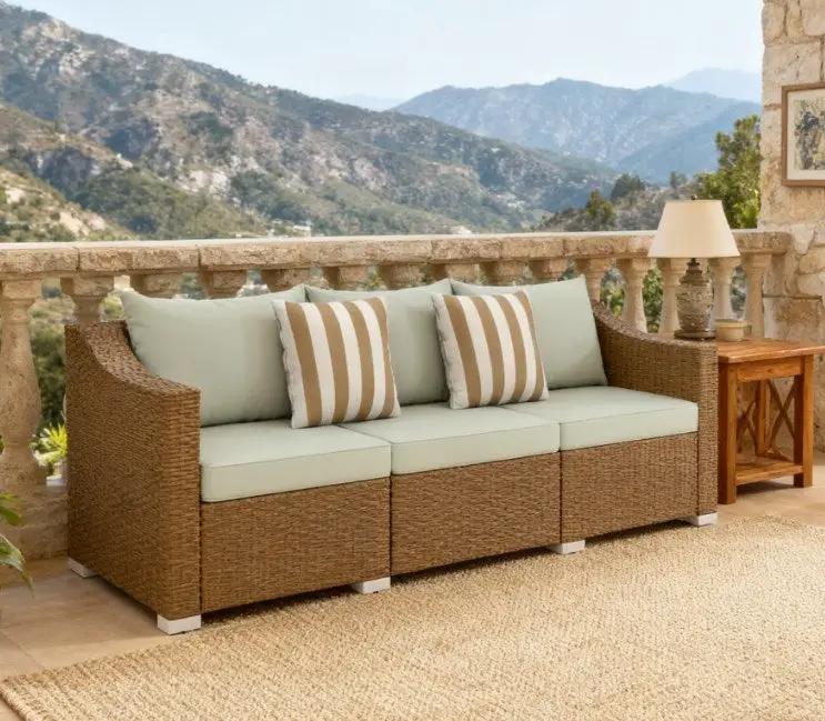 Rattan Wicker Seater Patio Couch with Cushions and Throw Pillows by HouseOfZazla