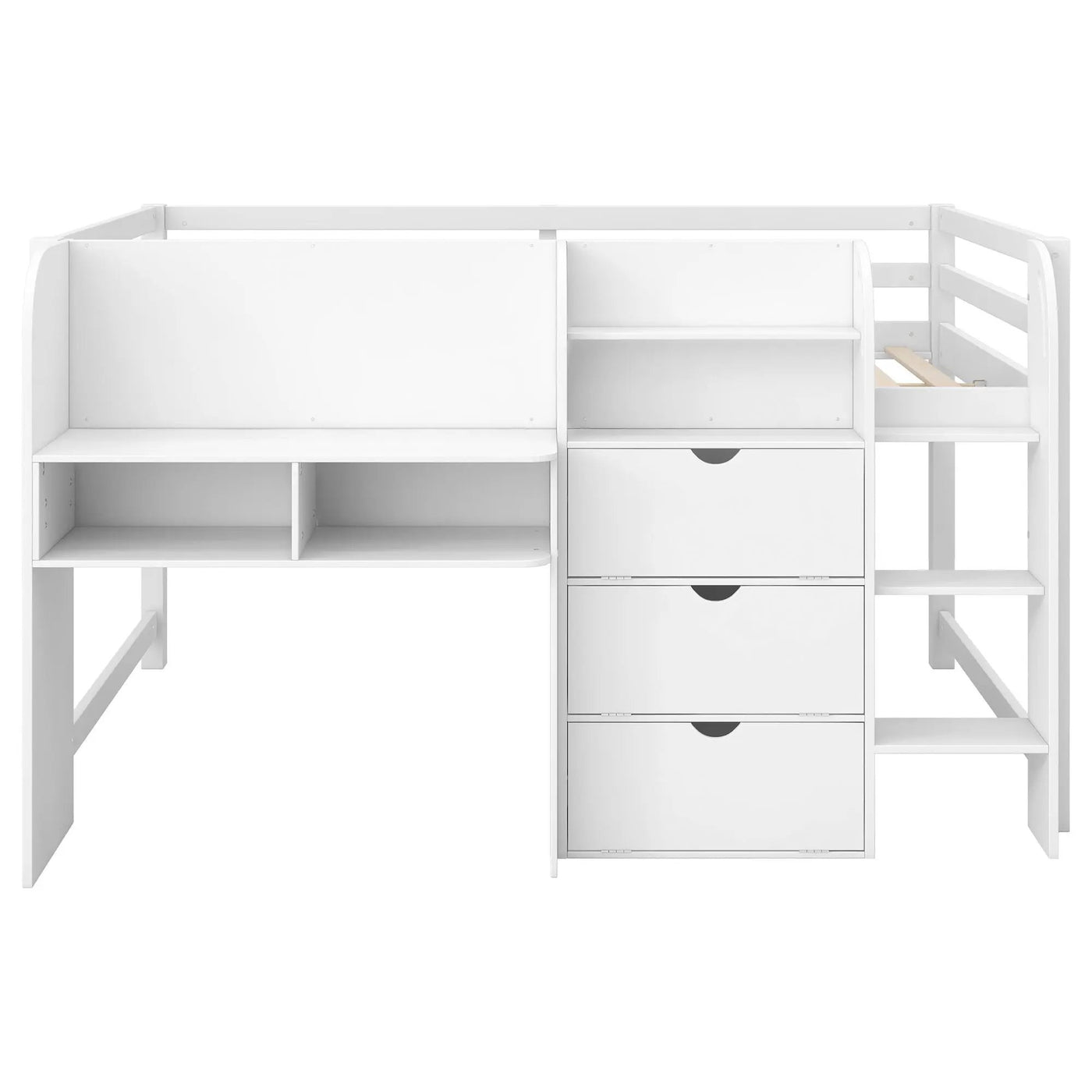 Low Loft Bed With Built In Desk, Storage Cabinets, Open Bookcase And Doodle board by HouseOfZazla