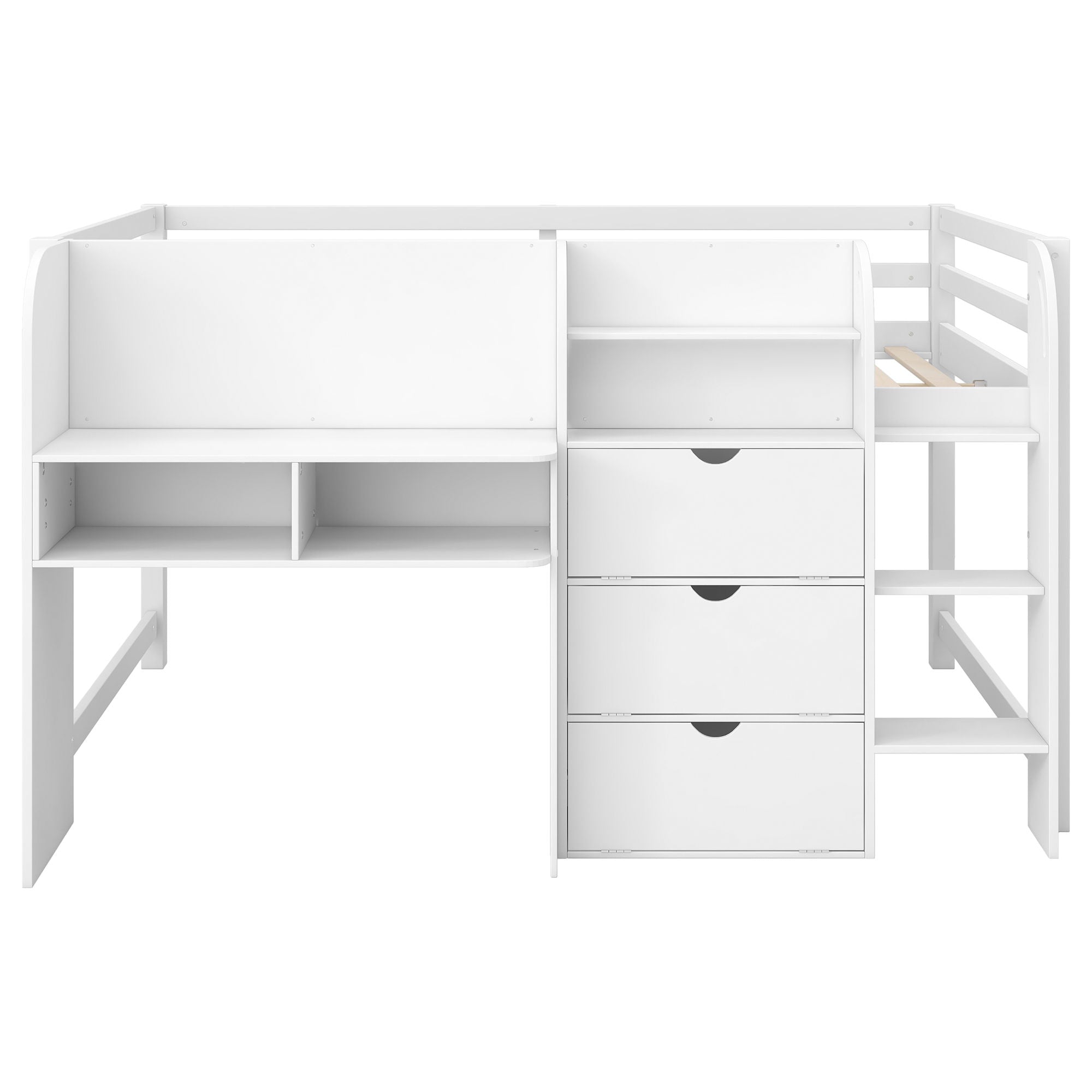 Low Loft Bed With Built In Desk, Storage Cabinets, Open Bookcase And Doodle board by HouseOfZazla