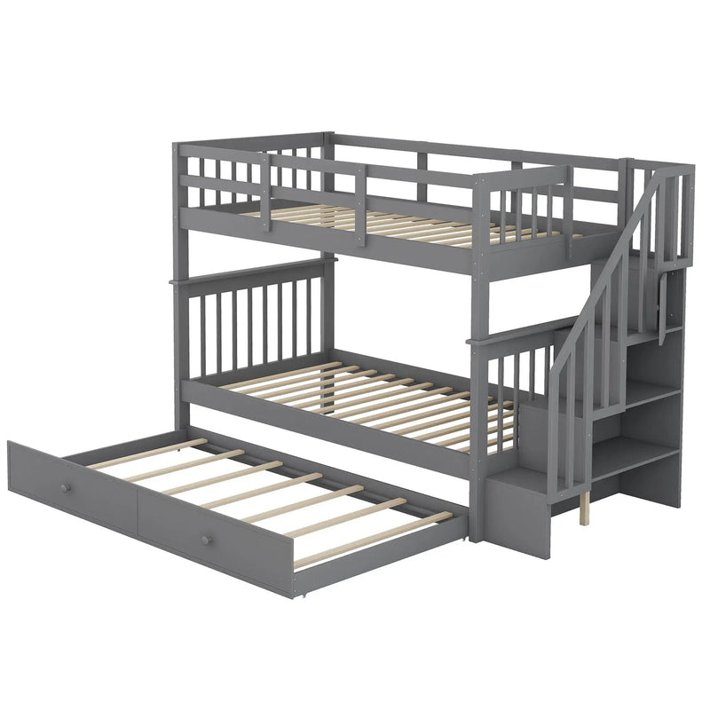 Stairway Bunk Bed With Storage And Guard Rail For Bedroom by HouseOfZazla