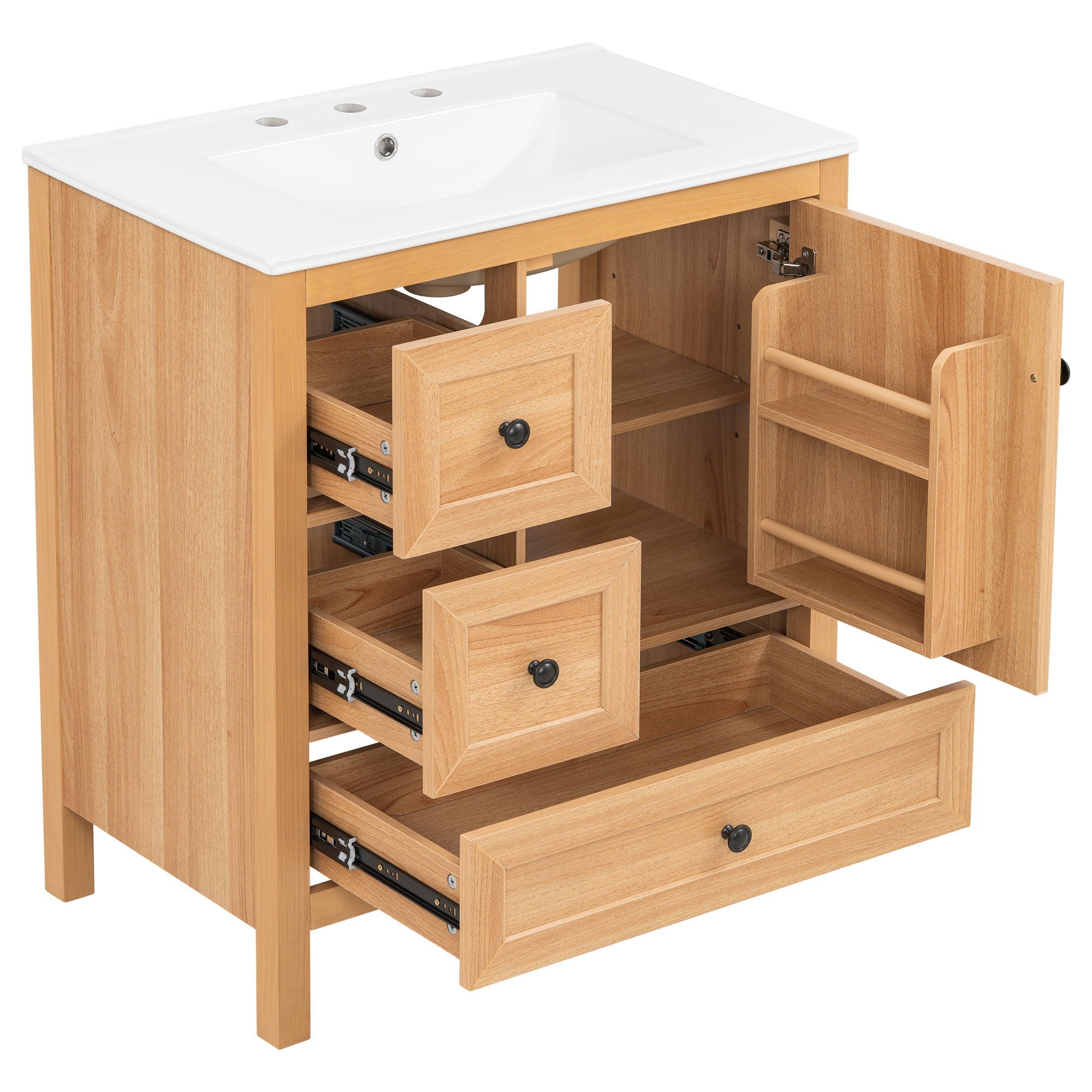 Modern Bathroom Vanity With Sink, Soft Close Drawers & Door, Storage Rack by HouseOfZazla