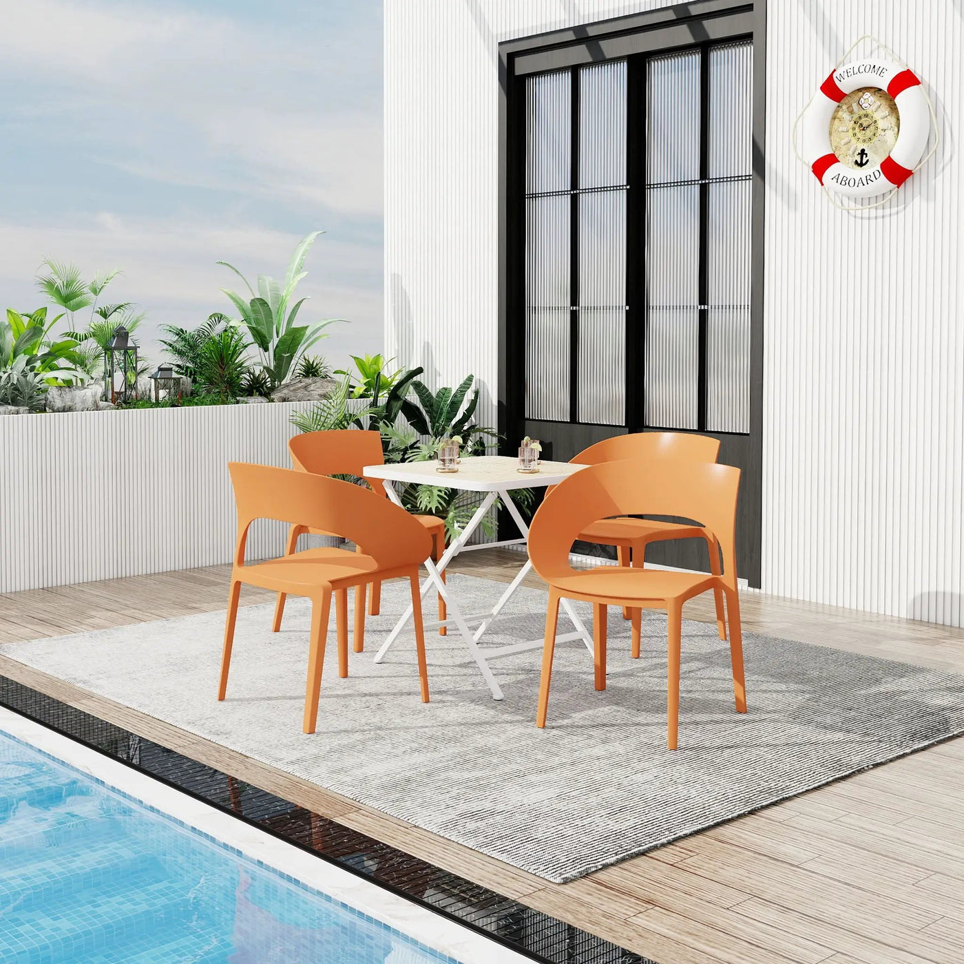 4 Piece Set Of Modern Designed Single Chairs With Folding Square Table by Unique Piece Furniture