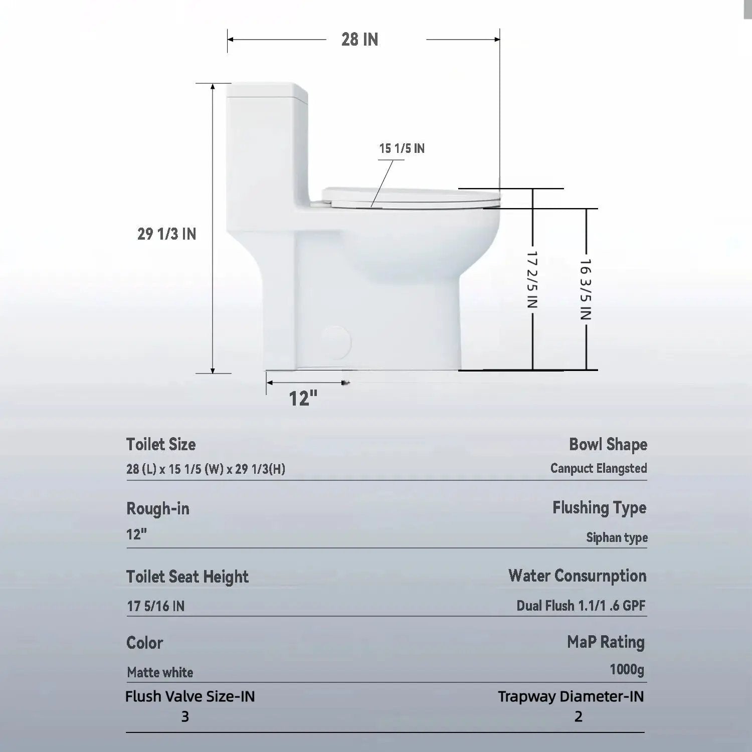 Gloss Tornado Flush 1 Piece Toilet With Soft Closing Seat, Water Saving Dual Flush - Gloss White by HouseOfZazla