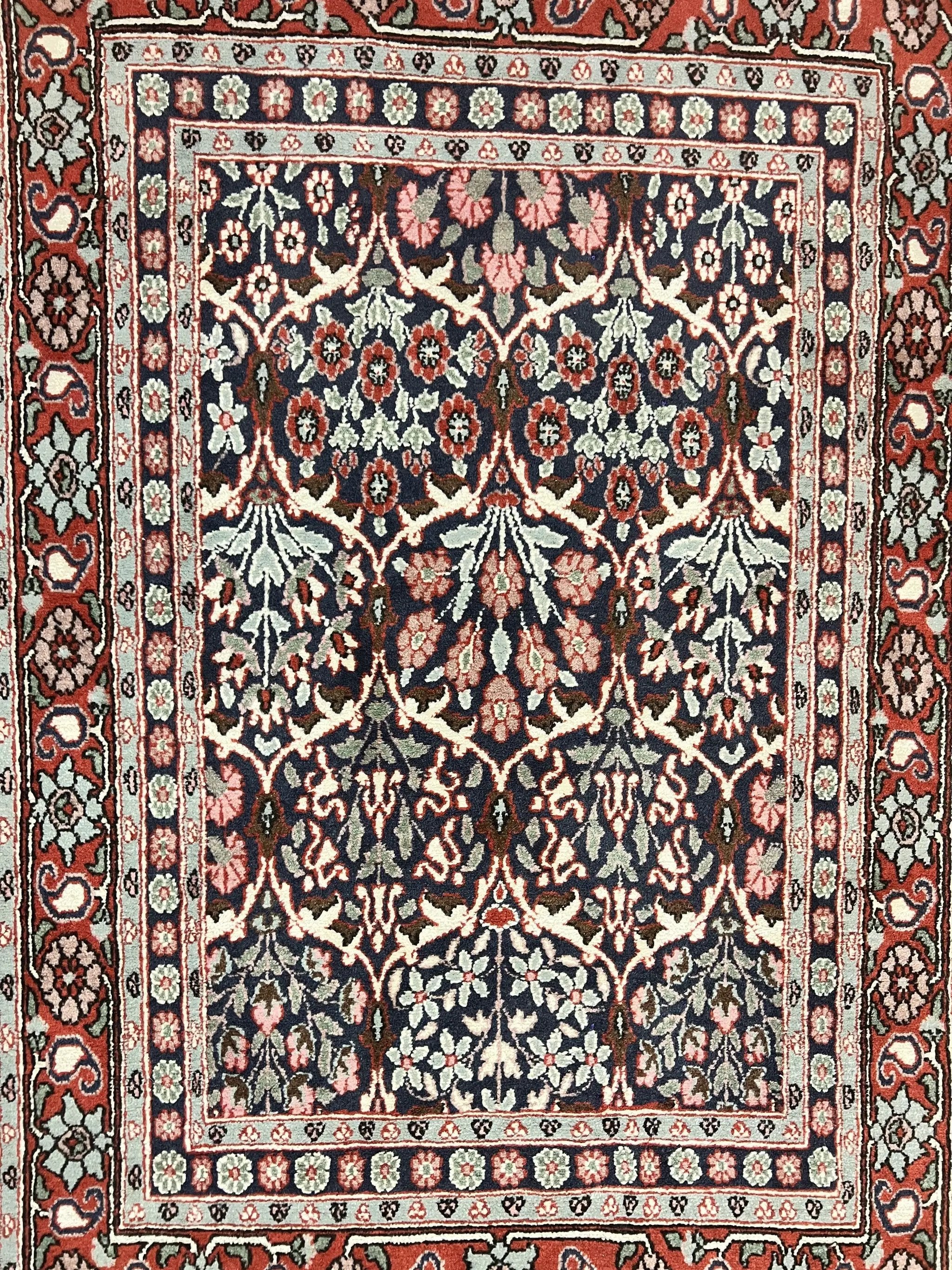 Pak Persian Rug 3x4, Wool Hand Knotted Vintage Traditional Carpet, Navy Blue & Red, Very Fine Small Handmade Floral Rug by Jewel Rugs