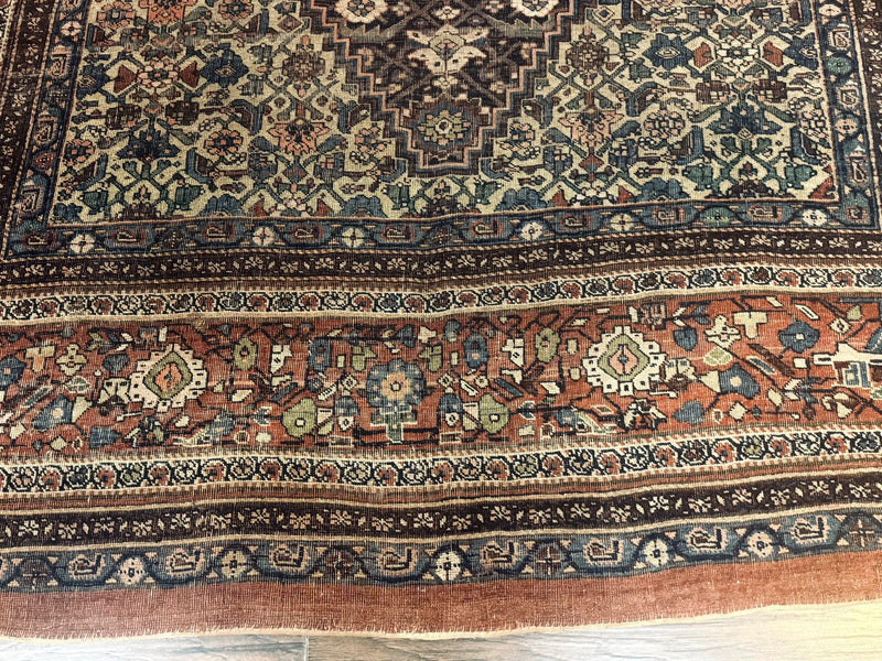 Antique Persian Bidjar Rug 8x15 – Navy Blue, Herati Pattern, Early 20th Century by Jewel Rugs