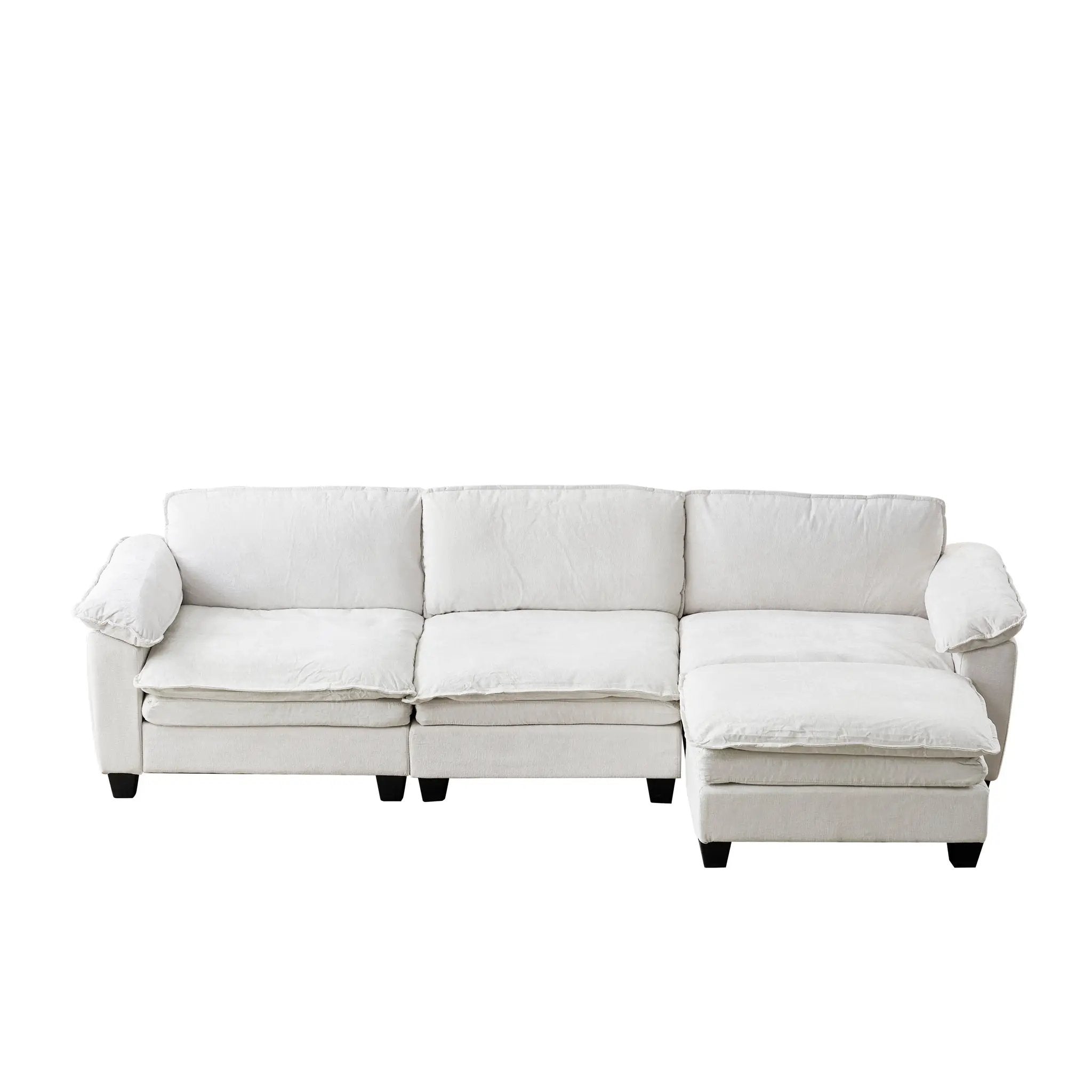 Living Room Sofa Luxury Couch with Ottoman in Soft Chenille Beige by HouseOfZazla