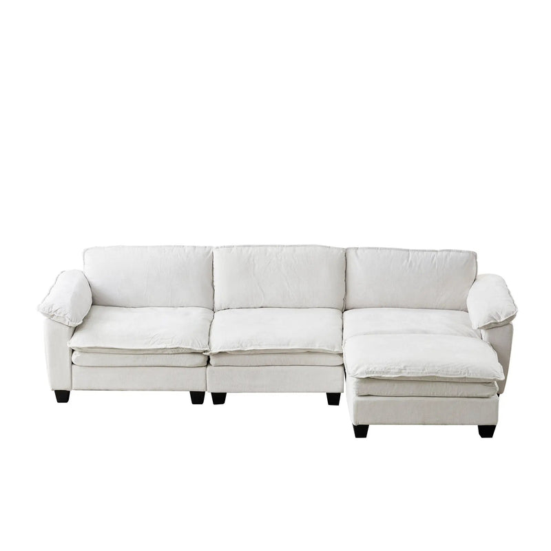 Living Room Sofa Luxury Couch with Ottoman in Soft Chenille Beige by HouseOfZazla