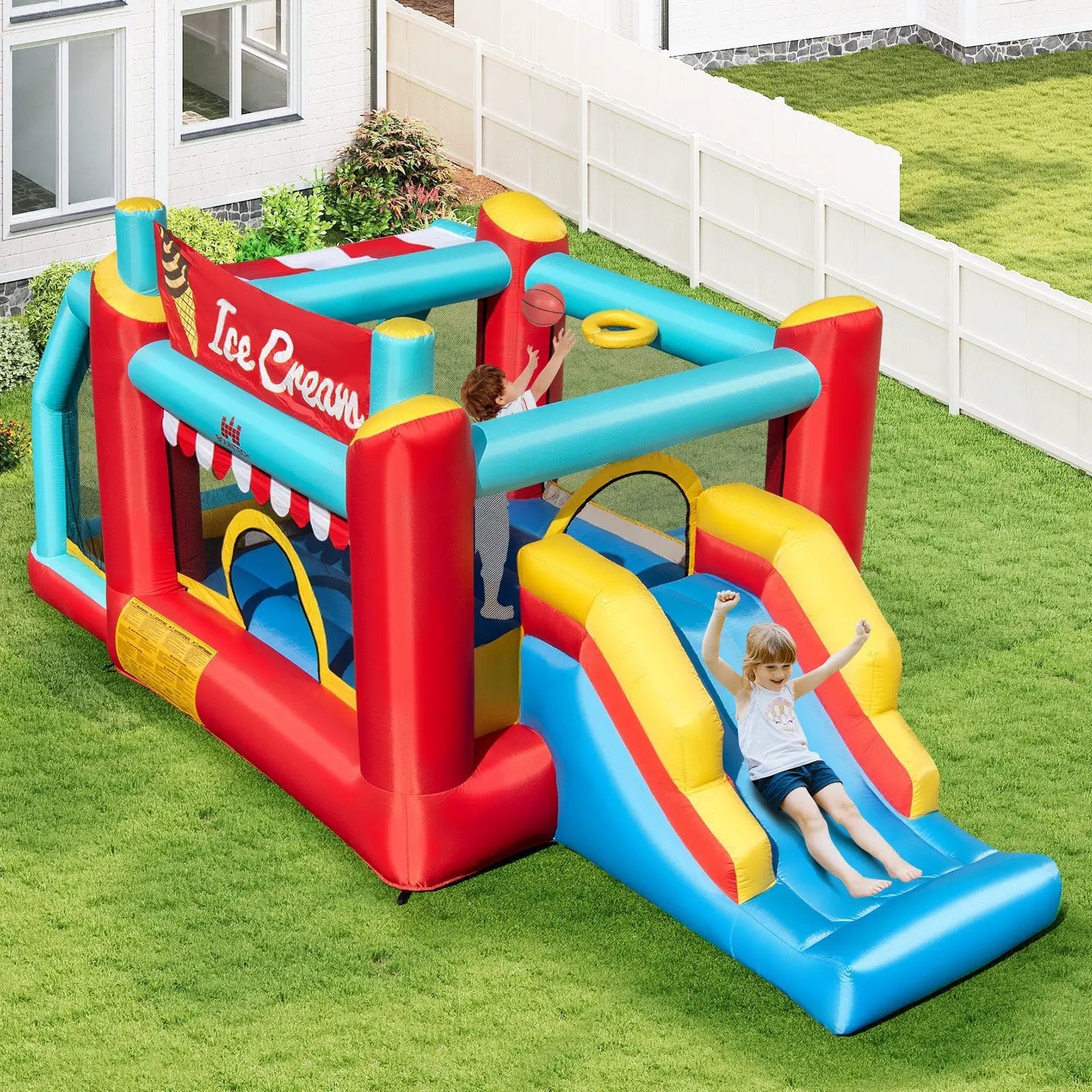 5-in-1 Ice Cream Inflatable Bounce House with Ball Pit and Slide with 480W Blower by DirectDeals