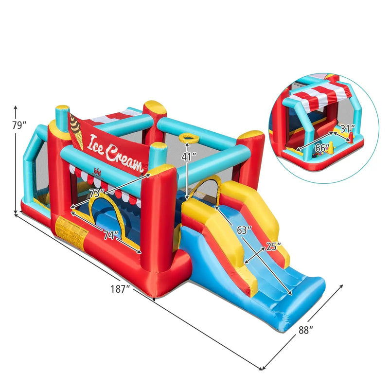 5-in-1 Ice Cream Inflatable Bounce House with Ball Pit and Slide with 480W Blower by DirectDeals
