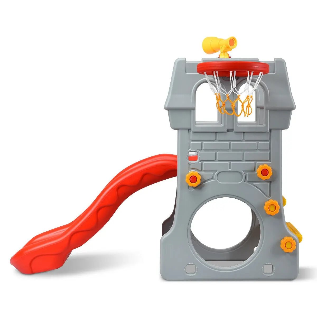 5 in 1 Toddler Climber Slide Playset with Basketball Hoop and Telescope by DirectDeals