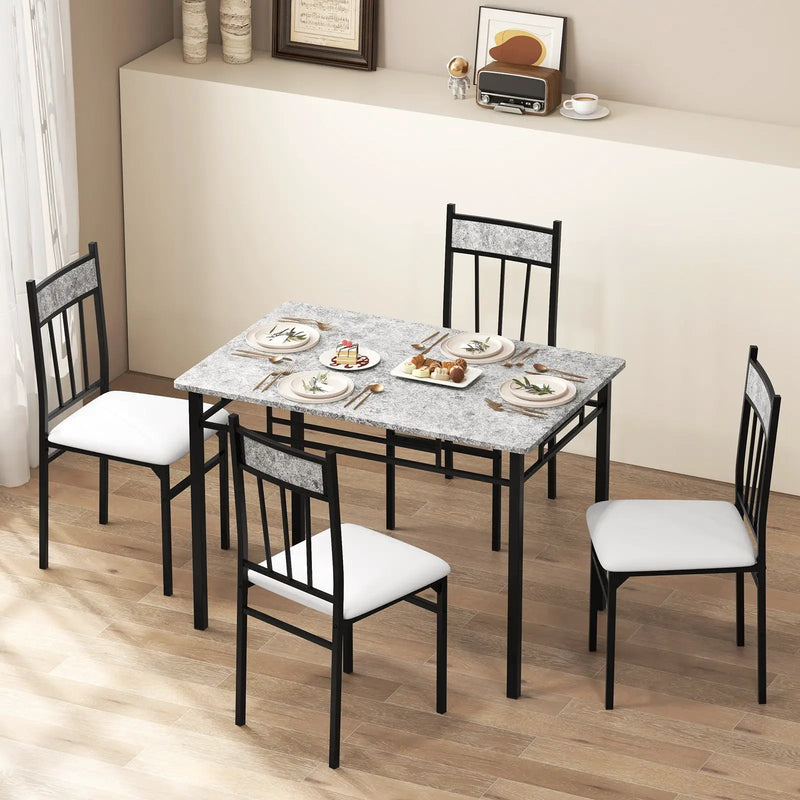 5-Piece Faux Marble Dining Set with Steel Frame by DirectDeals