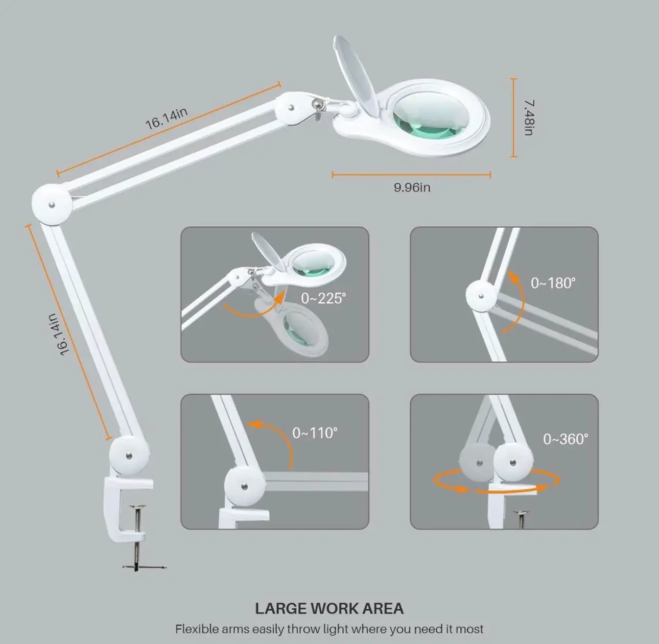5X PRO XL Magnifying Desk Clamp Lamp – With Bright LED Light by Outdoor Solar Outlet