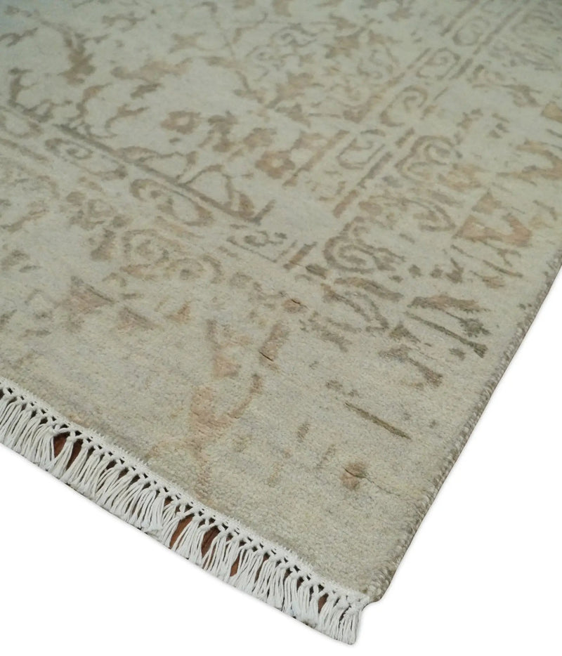 5x7 Fine Hand Knotted Beige and Brown Traditional Style Antique Wool and Silk Rug by The Rug Decor