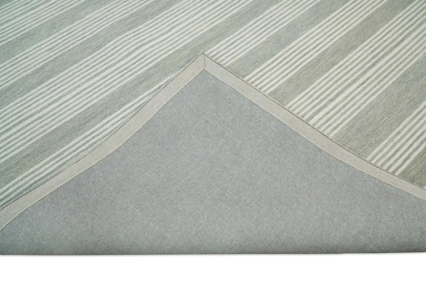 Modern Stripes Pattern Grey and Ivory Hand Tufted Wool Area Rug by The Rug Decor
