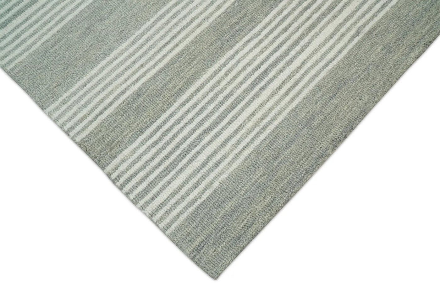 Modern Stripes Pattern Grey and Ivory Hand Tufted Wool Area Rug by The Rug Decor