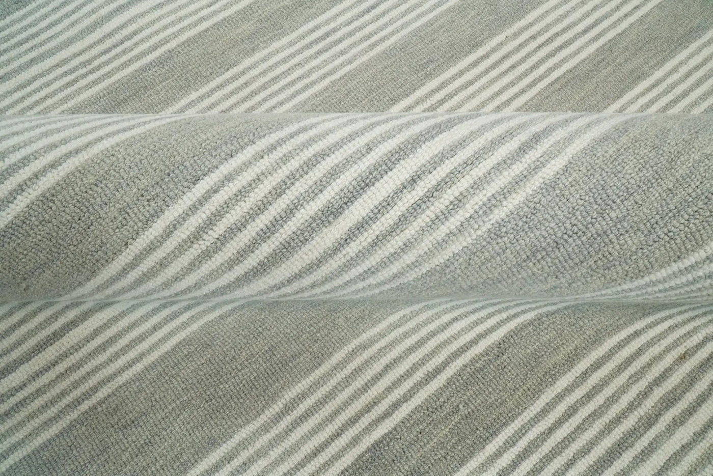 Modern Stripes Pattern Grey and Ivory Hand Tufted Wool Area Rug by The Rug Decor