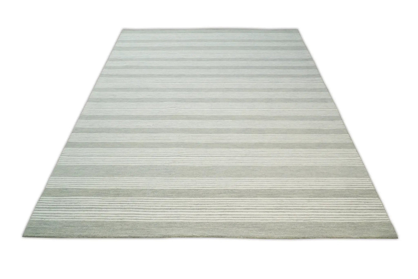 Modern Stripes Pattern Grey and Ivory Hand Tufted Wool Area Rug by The Rug Decor