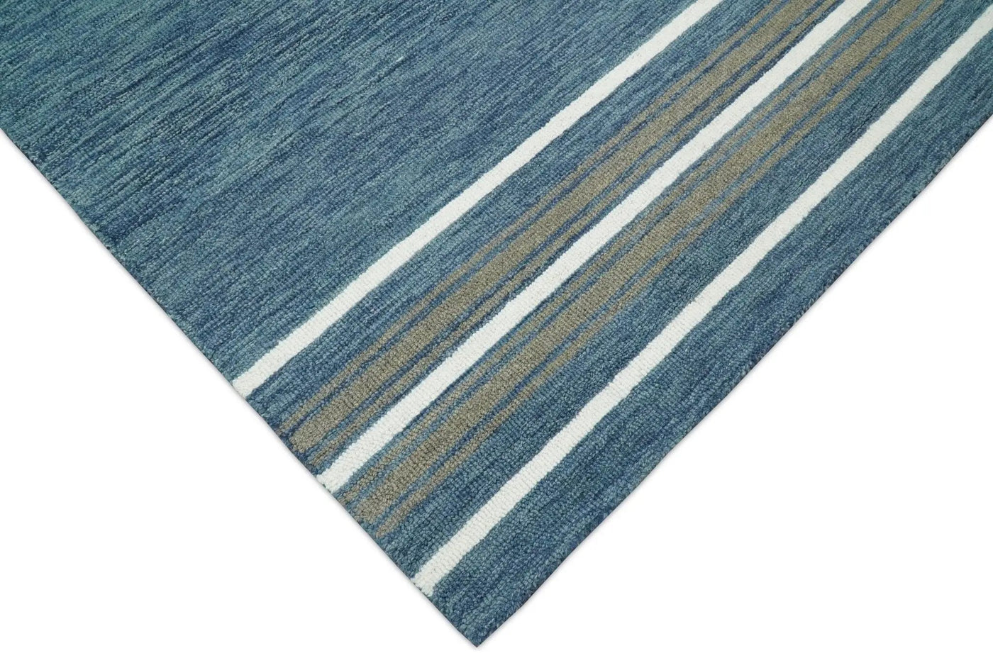 Modern Solid Design Blue Hand Tufted Wool Area Rug by The Rug Decor