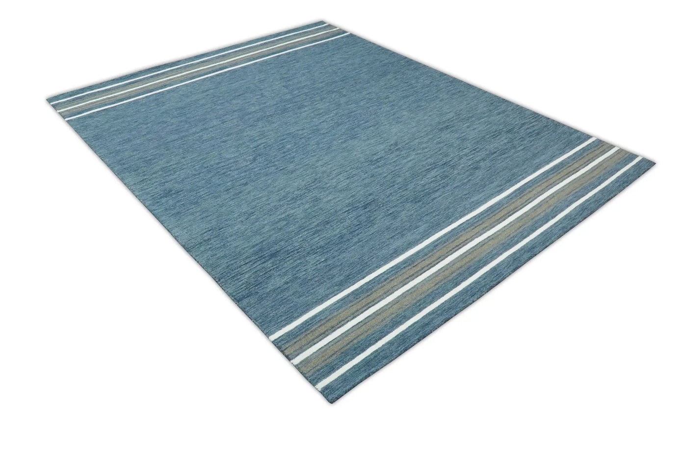 Modern Solid Design Blue Hand Tufted Wool Area Rug by The Rug Decor