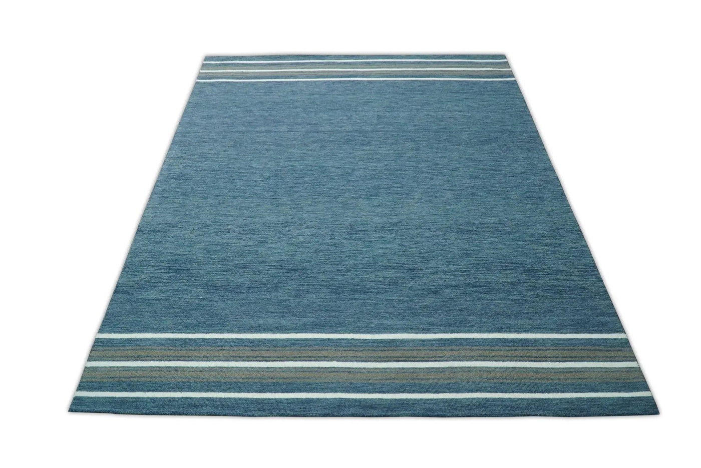 Modern Solid Design Blue Hand Tufted Wool Area Rug by The Rug Decor