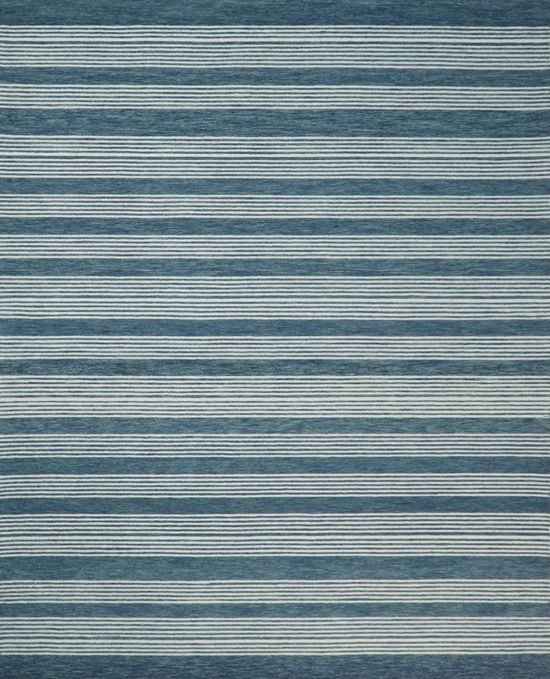Blue Modern Stripes Pattern Hand Tufted Wool Area Rug by The Rug Decor