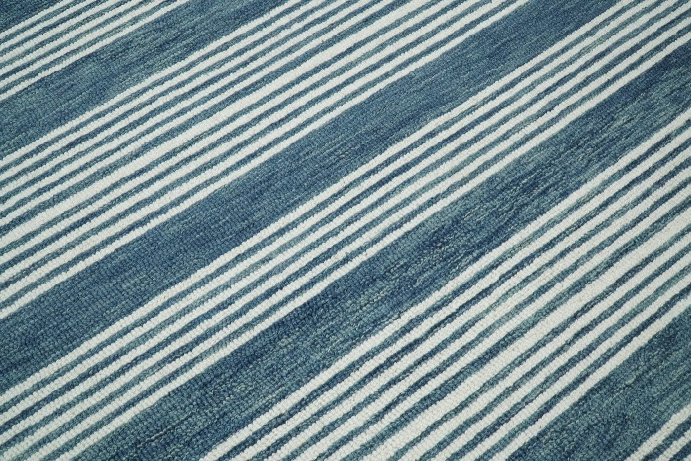 Blue Modern Stripes Pattern Hand Tufted Wool Area Rug by The Rug Decor