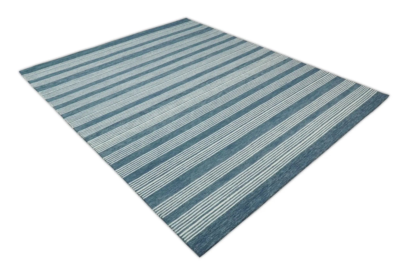 Blue Modern Stripes Pattern Hand Tufted Wool Area Rug by The Rug Decor