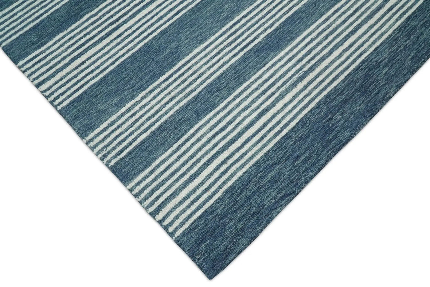 Blue Modern Stripes Pattern Hand Tufted Wool Area Rug by The Rug Decor