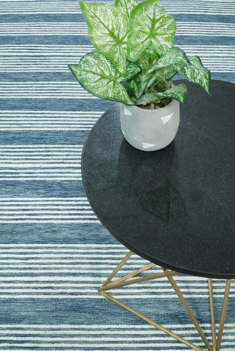 Blue Modern Stripes Pattern Hand Tufted Wool Area Rug by The Rug Decor