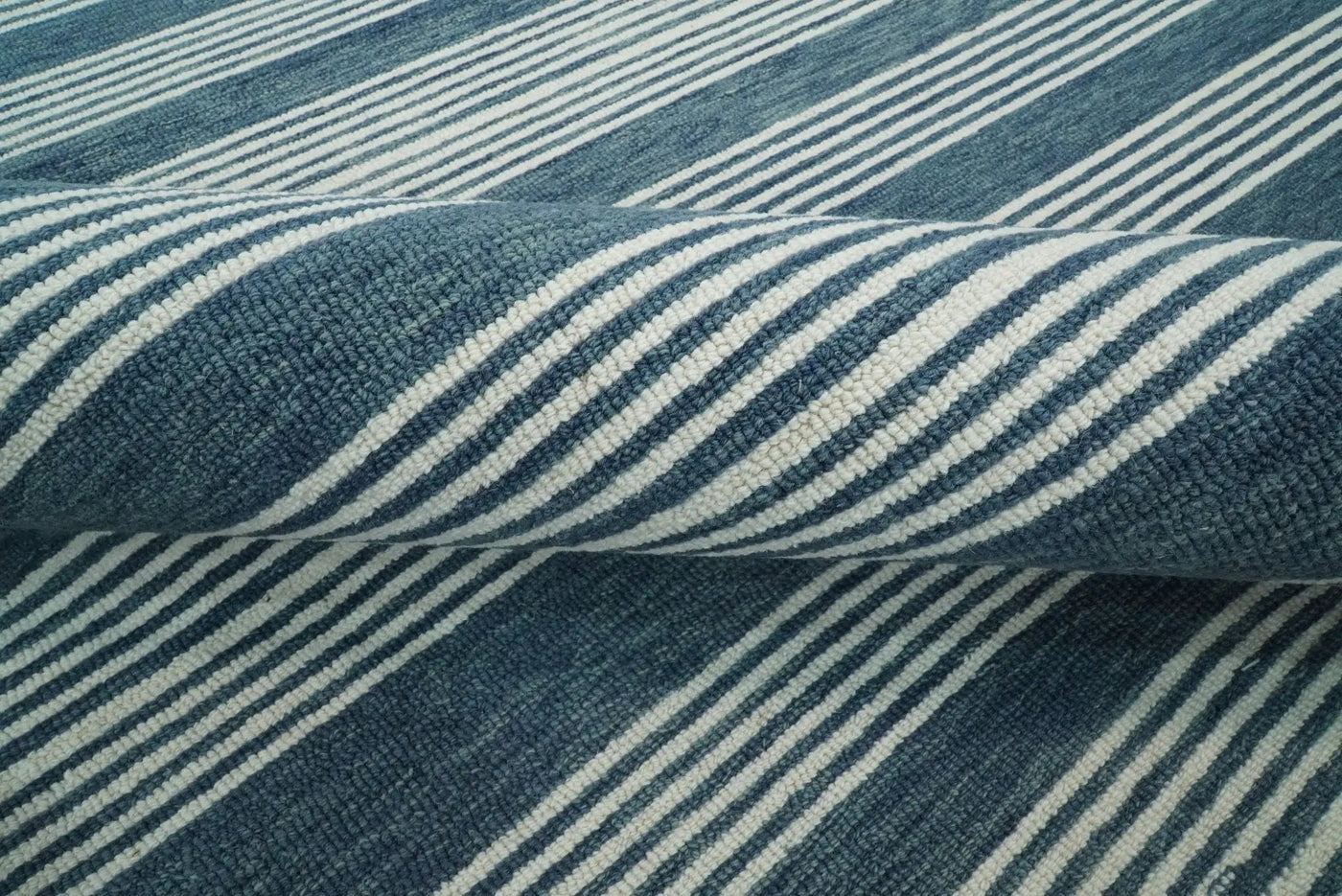 Blue Modern Stripes Pattern Hand Tufted Wool Area Rug by The Rug Decor