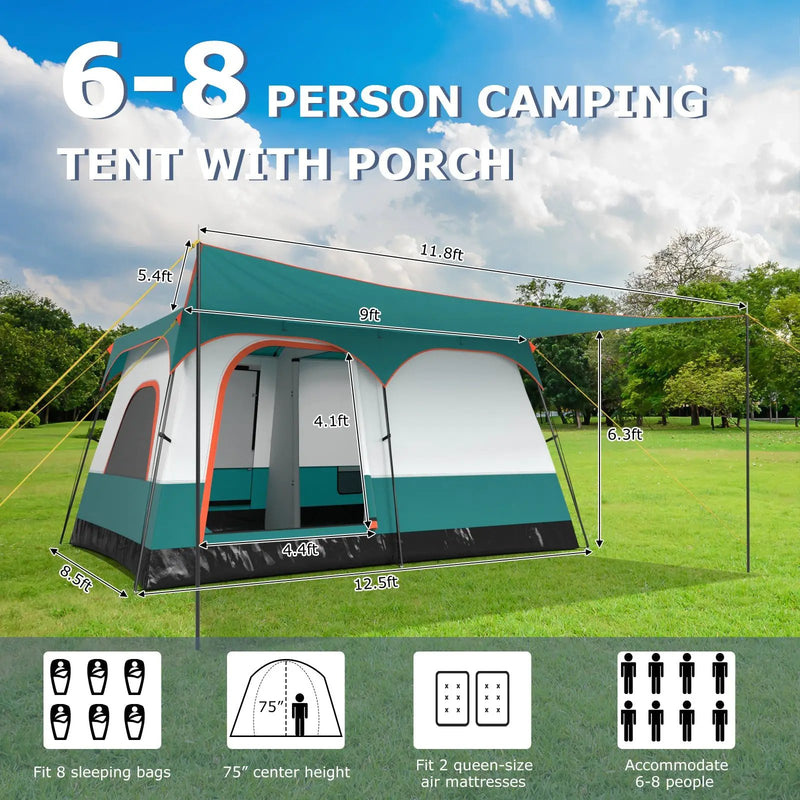 6-8 Person Camping Tent with Double Rooms and 2 Doors by DirectDeals