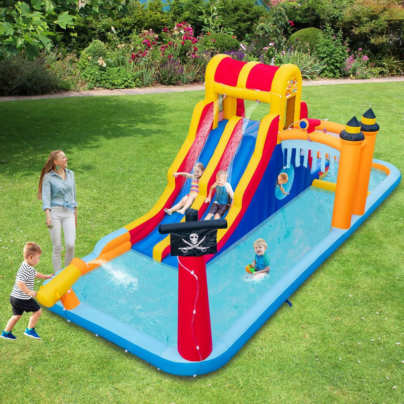 6-In-1 Inflatable Water Slide with Dual Slides Climbing Wall and Cave Crawling Game with 950W Blower by DirectDeals