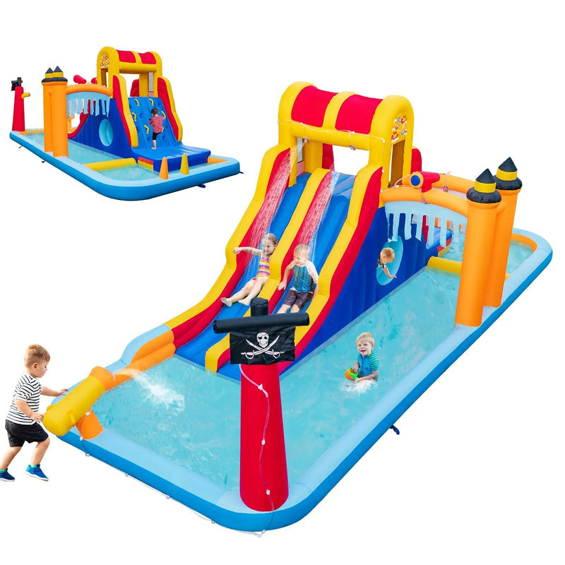 6-In-1 Inflatable Water Slide with Dual Slides and Cave Crawling Game without Blower by DirectDeals