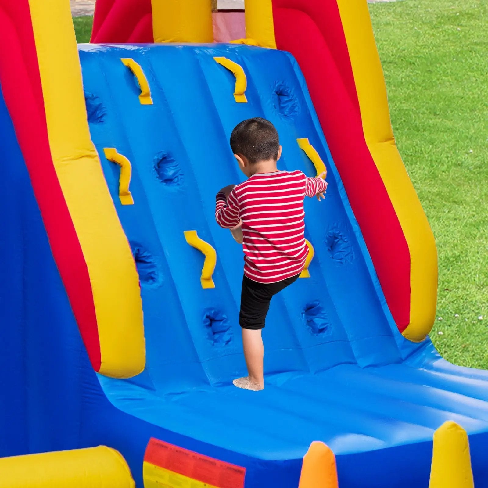 6-In-1 Inflatable Water Slide with Dual Slides Climbing Wall and Cave Crawling Game with 950W Blower by DirectDeals