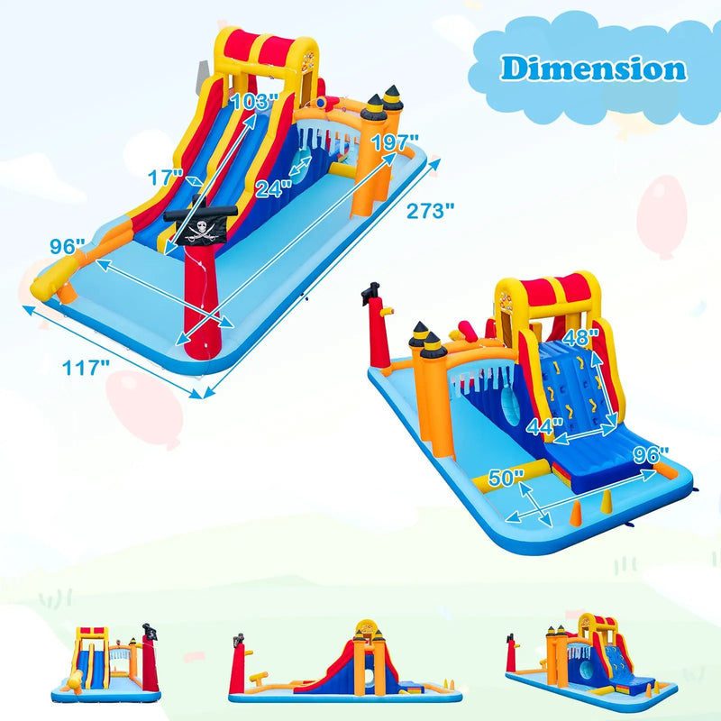 6-In-1 Inflatable Water Slide with Dual Slides and Cave Crawling Game without Blower by DirectDeals