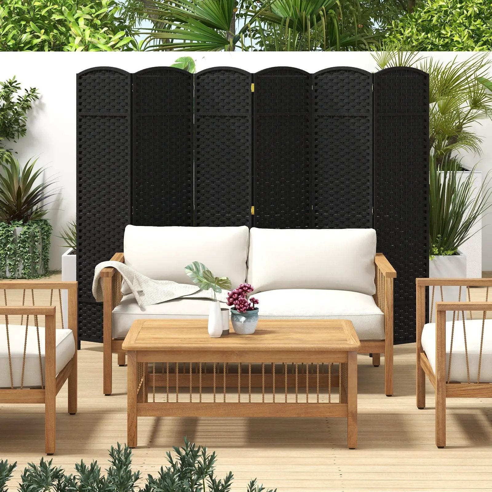 6-Panel Room Divider 5.6 FT Tall Folding Privacy Screen with Hand-woven Texture by DirectDeals