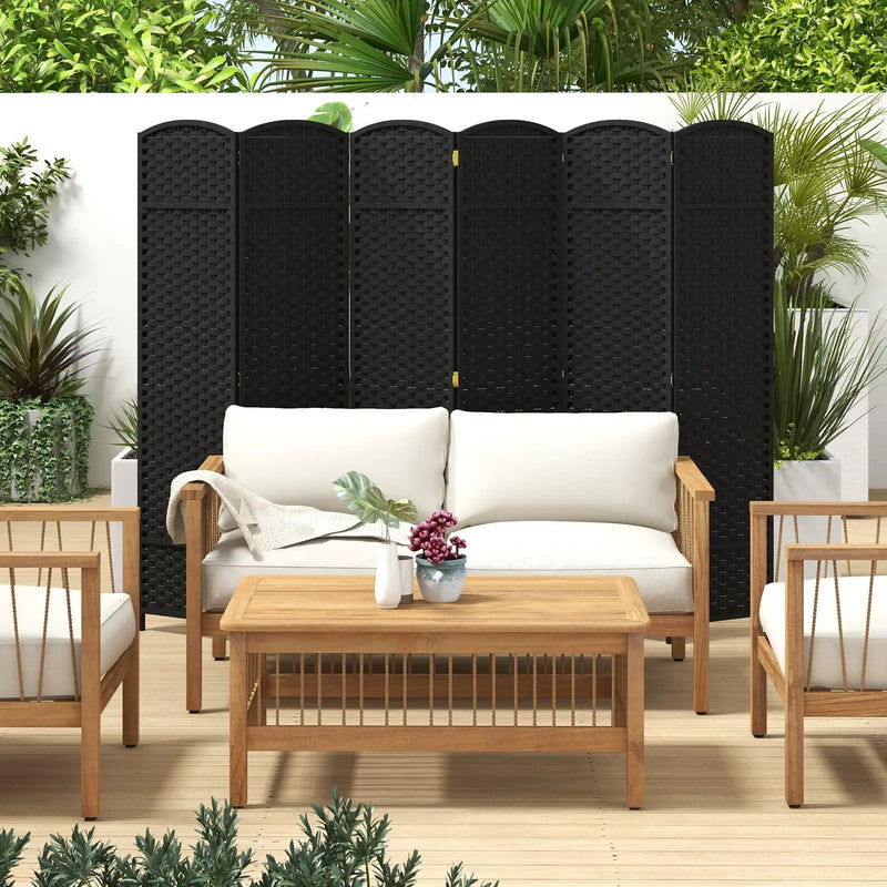 6-Panel Room Divider 5.6 FT Tall Folding Privacy Screen with Hand-woven Texture by DirectDeals