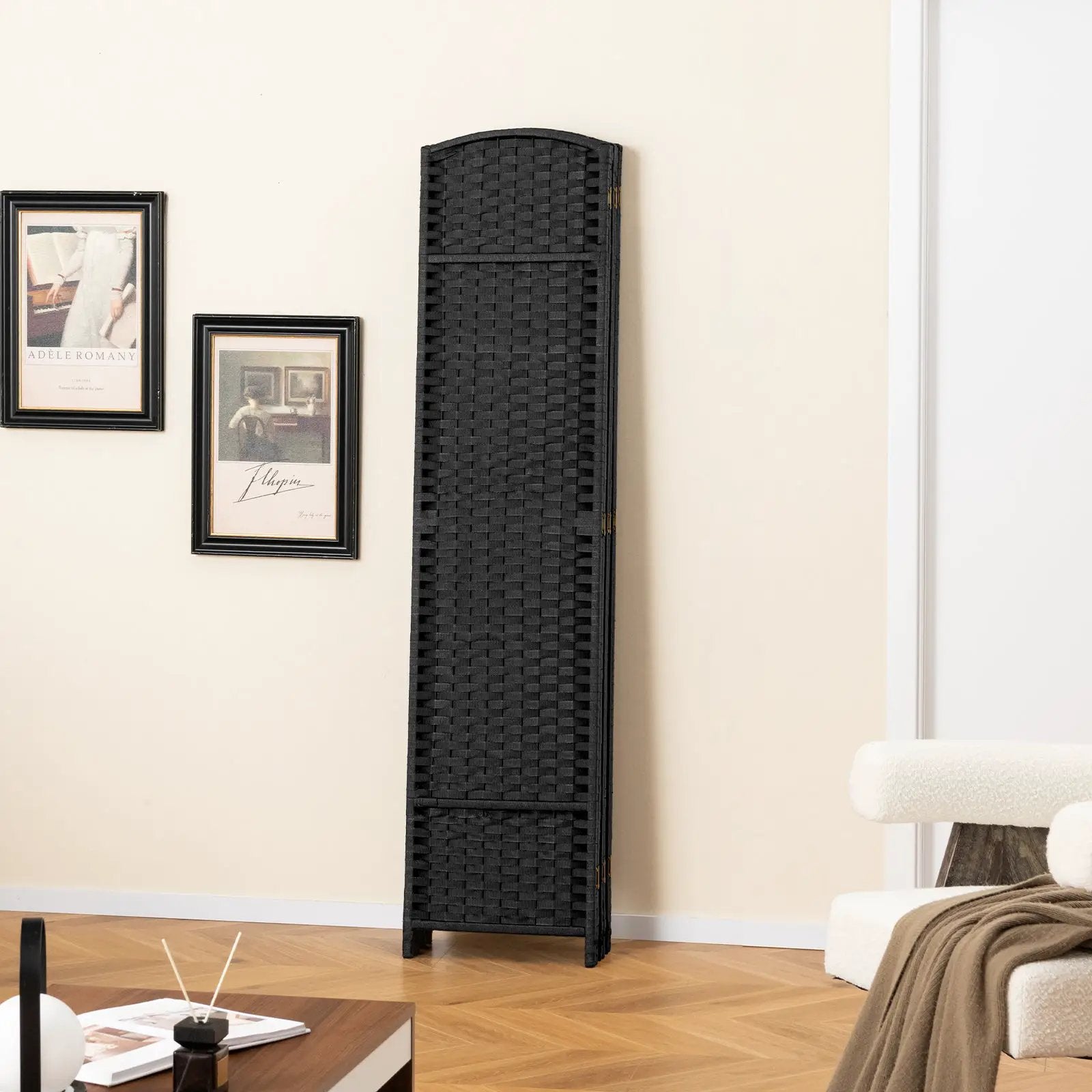 6-Panel Room Divider 5.6 FT Tall Folding Privacy Screen with Hand-woven Texture by DirectDeals