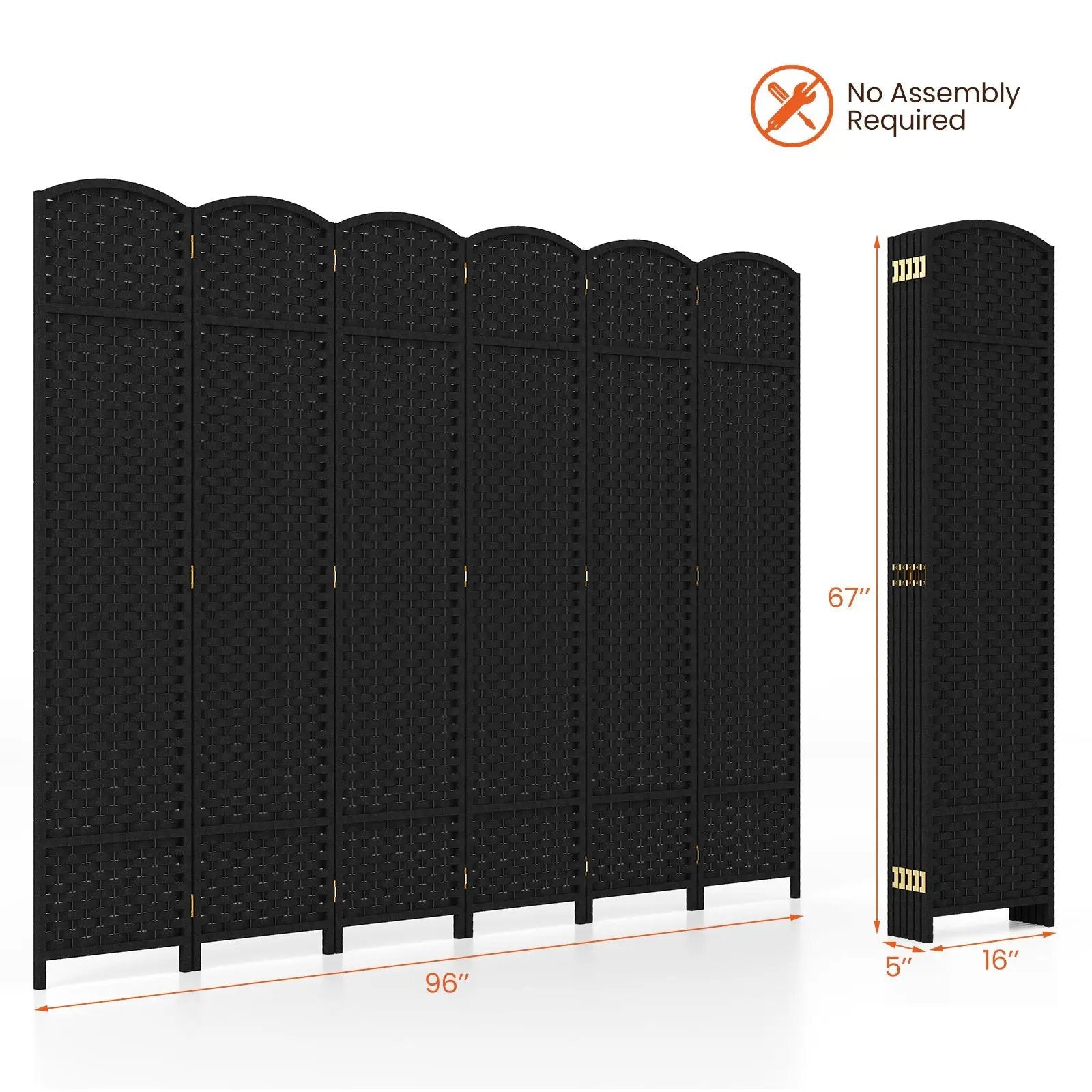 6-Panel Room Divider 5.6 FT Tall Folding Privacy Screen with Hand-woven Texture by DirectDeals